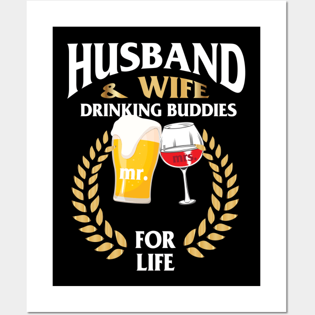 Husband and wife drinking buddies for life Wall Art by Diannas